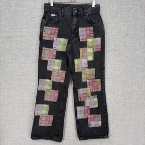 Ragged‎ Jeans Jeans Womens 28 Black Straight Plaid Patchwork High Rise Relaxed
